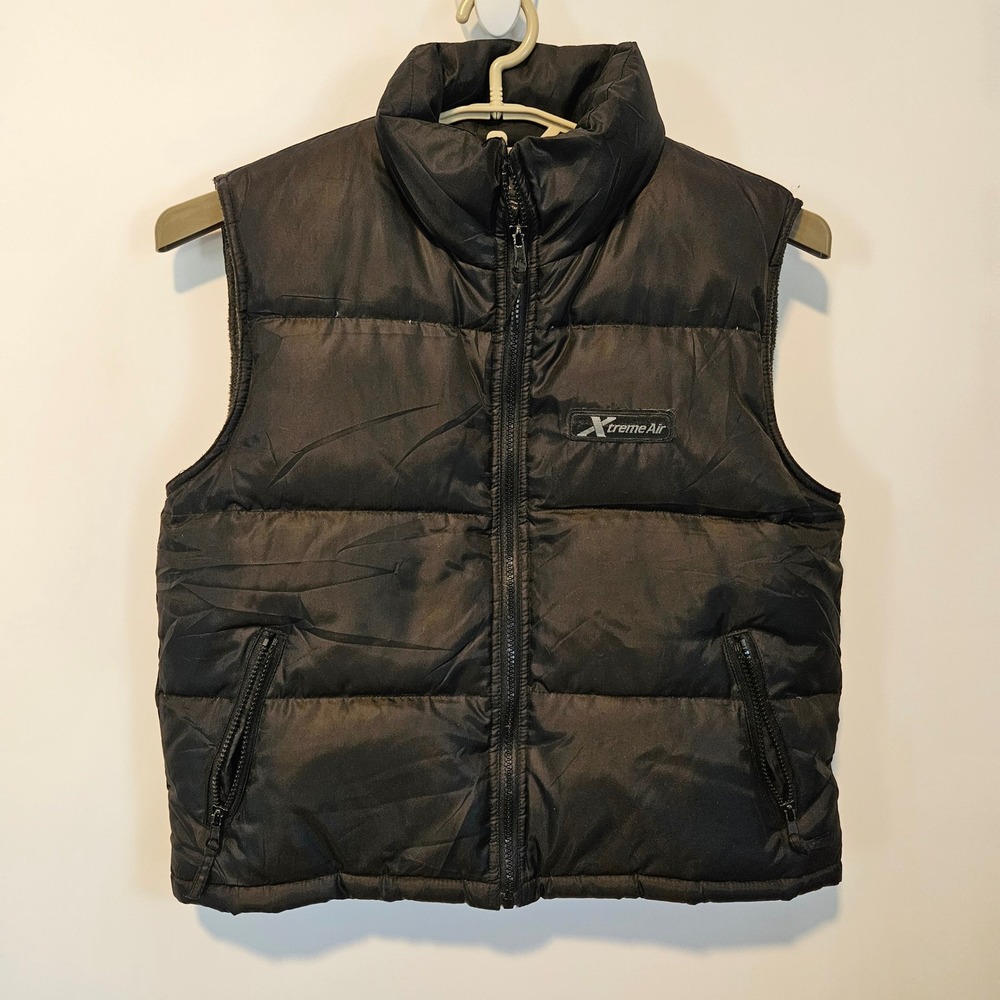 XtremeAir Black Puffer Vest Down Feather Fill Fleece Lined Size Medium Quilted